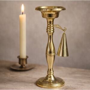 Godinger Brass Candlestick Holder w Hanging Snuffer Taper Candle Vintage Style